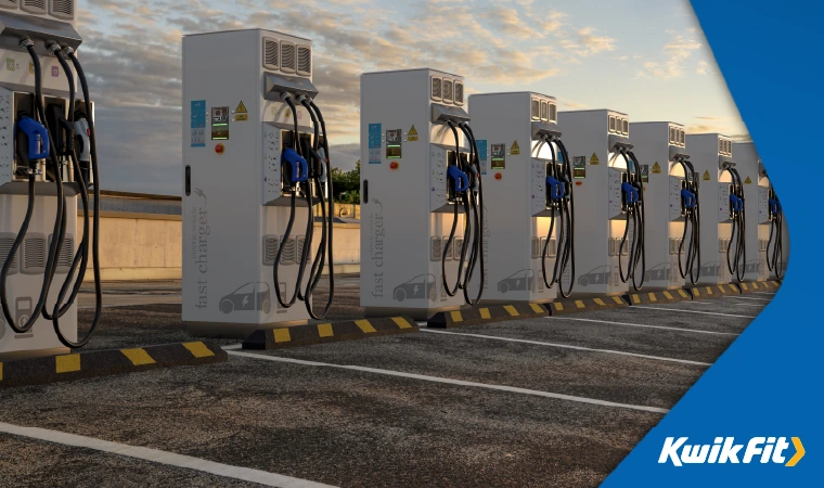 row of rapid ev chargers